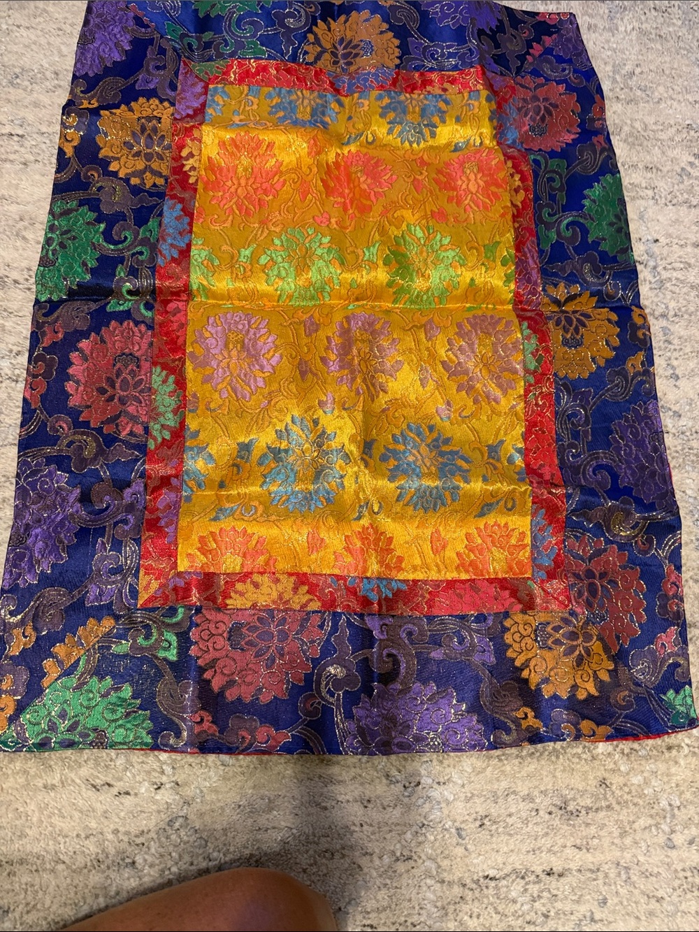 Handmade Vibrant Multi-Color Tibetan Silk Brocade Tibetan Table Runner